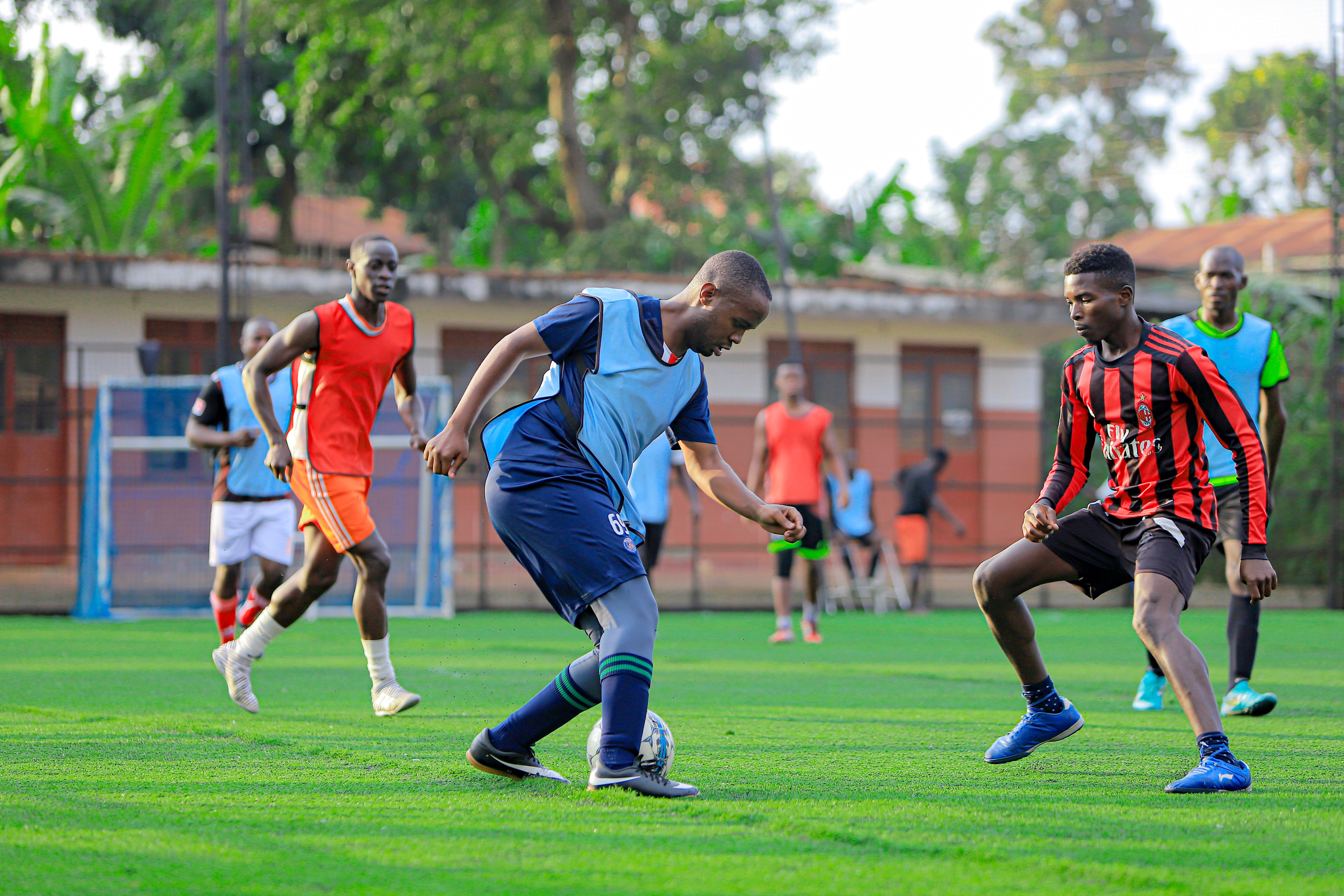 Football training session on artificial turf